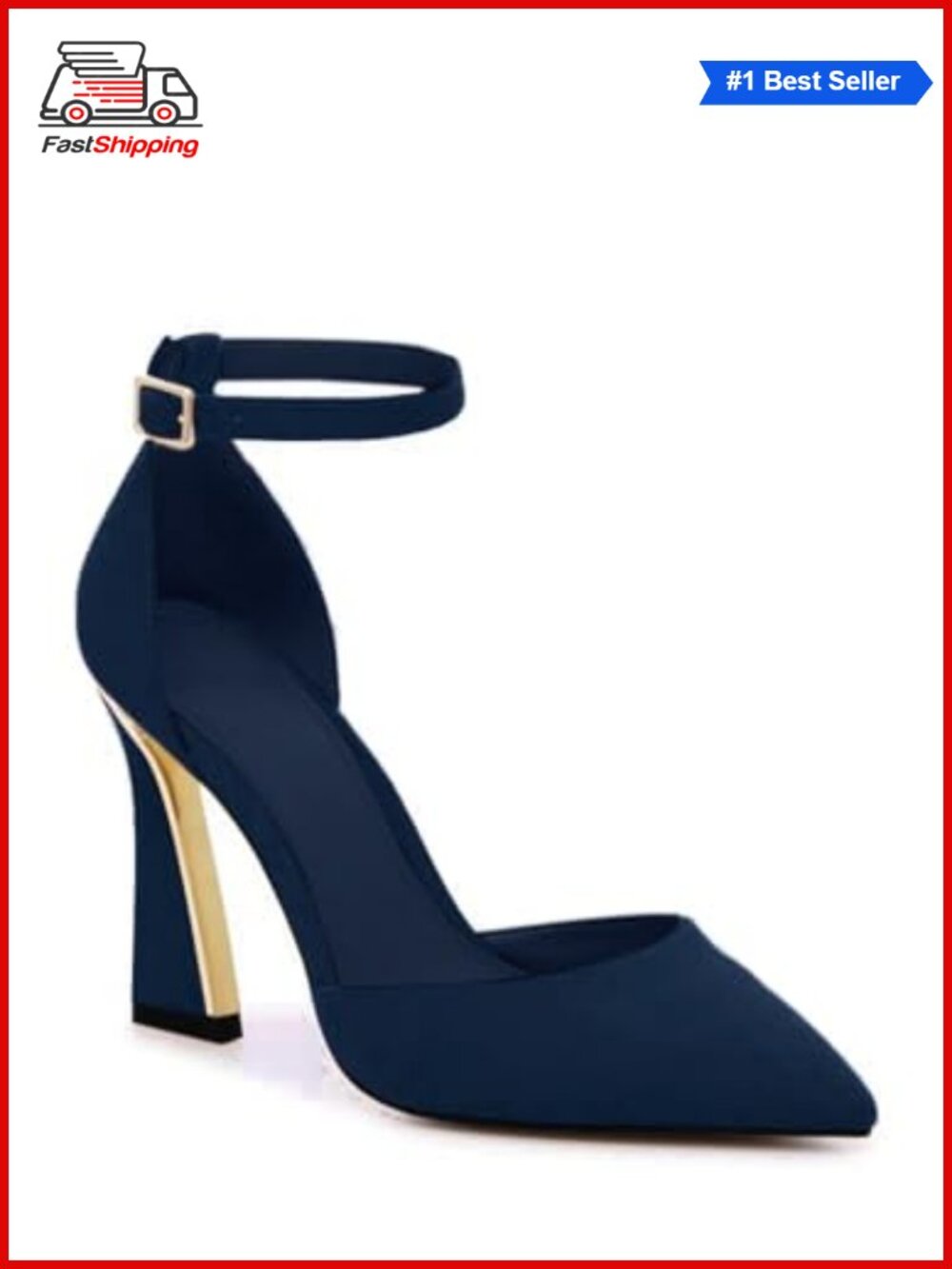 Womens Pointed Toe High Heel Ankle Strap Pumps Faux Leather Formal